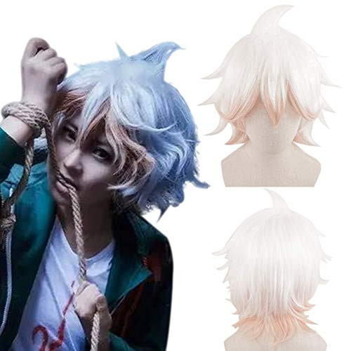 Ebingoo White ombre Orange wig for Cosplay Costume Wig Synthetic Short Natural Wavy Wigs Hair For Movie for Men Ebingoo White ombre Orange wig for Cosplay Costume Wig Synthetic Short Natural Wavy Wigs Hair For Movie for Men