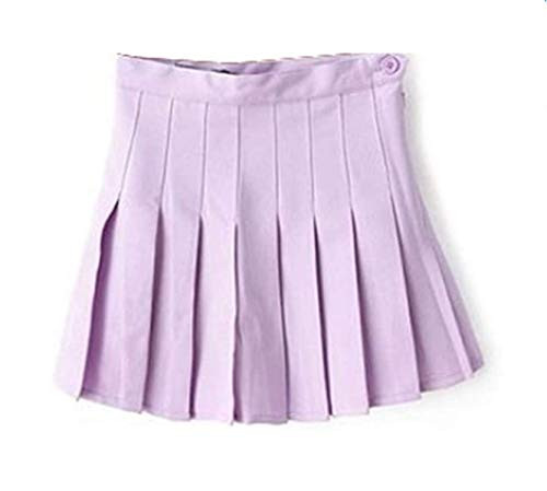 Women Sexy High Waist Plain Pleated Skirt Girl School Uniform A-line Skater Tennis Mini Skirt Lining Shorts Purple XX-Small