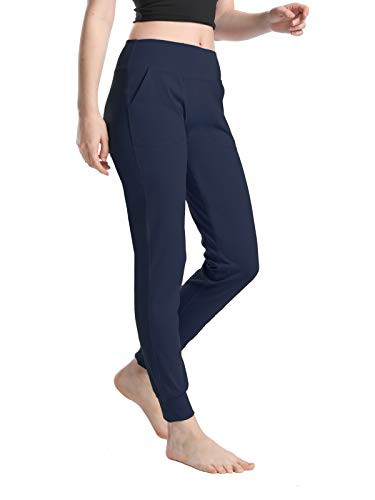 Larora Athletic Joggers with Pockets High Waist Sweatpants Workout Running Yoga Pants for Women Navy Small