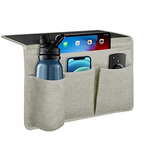 Naturoom Bedside Caddy  Bed Organizer with 4 Pockets  Bedside Storage Hanging Organizer Under Mattress  Remote Holder for Bedside  Silver Grey