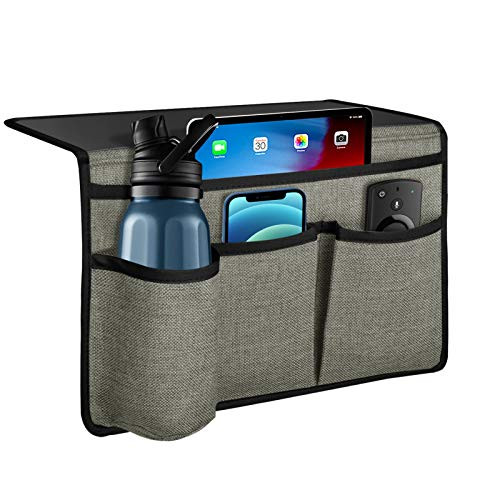 Naturoom Bedside Caddy  Bed Organizer with 4 Pockets  Bedside Storage Hanging Organizer Under Mattress  Remote Holder for Bedside  Light Grey