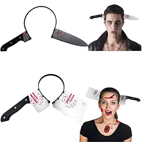 Halloween Headbands  2PCS Horror Hair Bands Zombie Headbands Cleaver Knife Pattern Headbands for Cosplay Scary Costume Party Decorations  Knife  Black