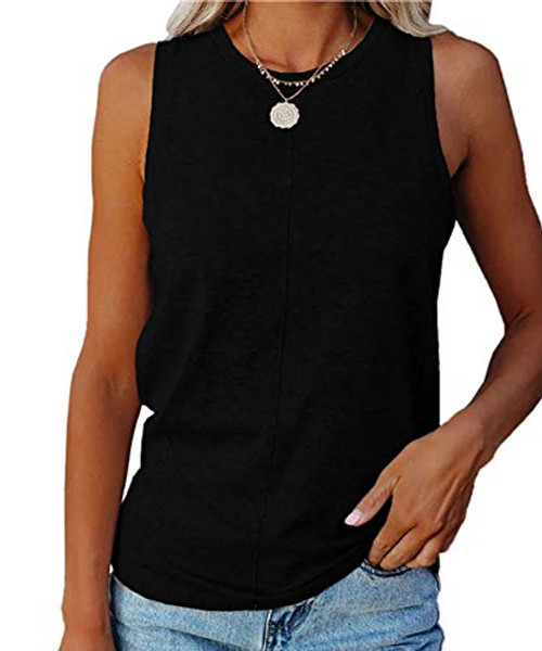 ZIWOCH Womens Summer Tank Tops Crew Neck Sleeveless Solid Color Casual Loose Fit Tee Shirts Black