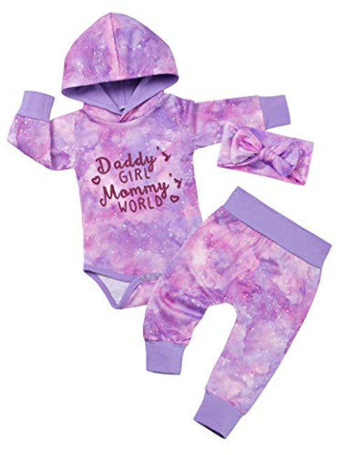 Baby Girl Clothes Cute Toddler Girl Tie-Dyed Hoodie Romper Plus Pant Infant Gril Outfits 3PC Set 3 6 Months