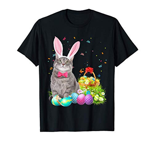 Happy Easter Cute Bunny Cat Eggs Basket Men Women Funny Gift T-Shirt