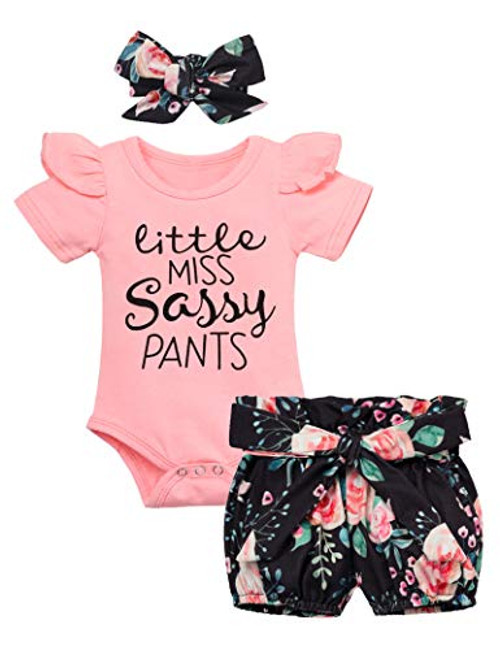 Newborn Baby Girl Clothes Short Sleeve Romper Plus Floral Shorts Infant Girl Summer Outfits 3PC Set 0-3 Months
