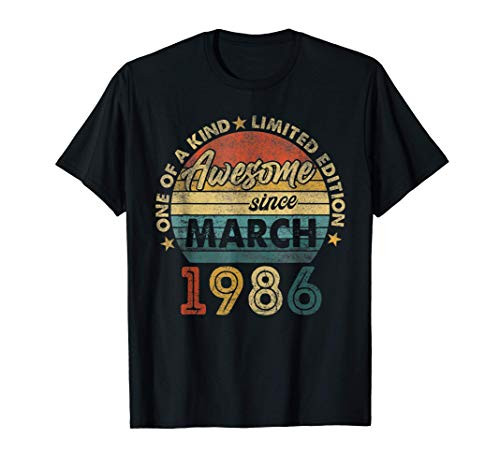 35 Year Old Birthday Gifts Awesome Since March 1986 T-Shirt