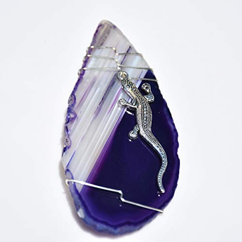 Custom Handmade Agate Slice Ornament with Silver Alligator Charm - Choose Your Agate Slice Color  - Aqua  Pink  Purple  Blue  or Natural - Made to Order