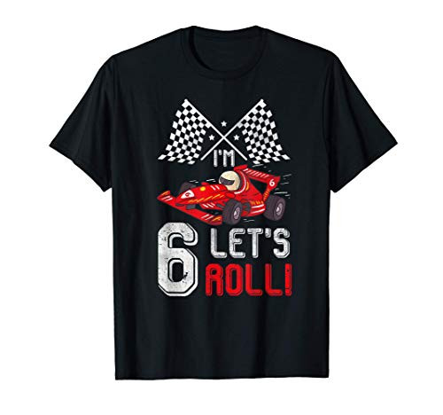 6th Birthday Race Car 6 Year Old Let's Roll Toddler Boy T-Shirt