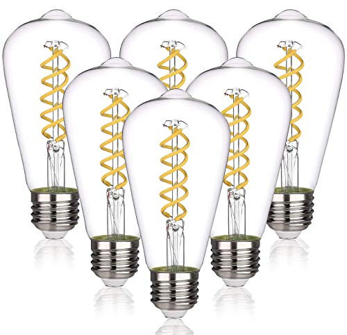 MEILUX ST64 4.5W Vintage Edison LED Bulb  Daylight White 5000K  Antique Flexible Spiral LED Filament Light Bulb  80Plus CRI with Dimmable 450lm  4.5W Equivalent to 50W  E26 Base  Clear Glass  6 Pack