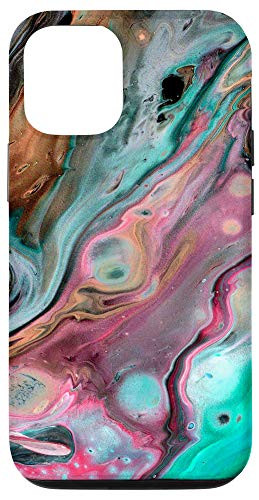 iPhone 12 12 Pro Marbled Paint Swirl - Aqua Blue Pink Teal Case