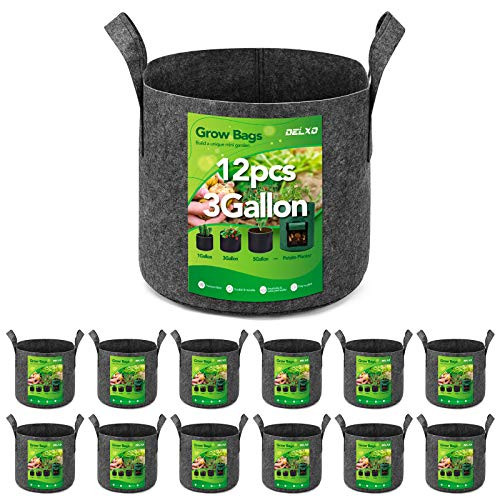 Delxo 12-Pack 3 Gallon Grow Bags Heavy Duty Aeration Fabric Pots Thickened Nonwoven Fabric Pots Plant Grow Bags