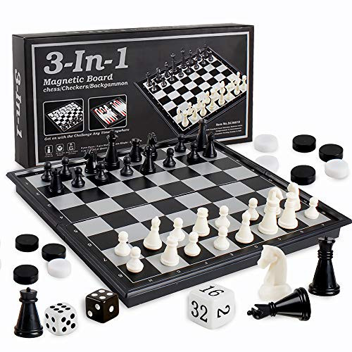3-in-1 Backgammon Chess Checkers Set Game Set Premium Backgammon Classic Board Game Case Portable Chess and Backgammon Set