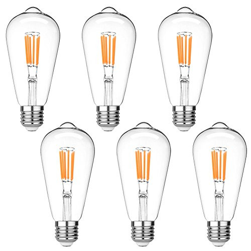 LEDERA ST64 Edison LED Bulb Dimmable, 60W Halogen Equivalent, Vintage LED Filament Bulbs, E26 Medium Base, 600lm, 2700K Warm White, Clear Glass (6-pack)