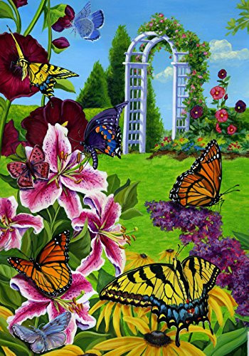 Toland Home Garden Butterflies in the Garden 12.5 x 18 Inch Decorative Colorful Spring Butterfly Flower Garden Flag