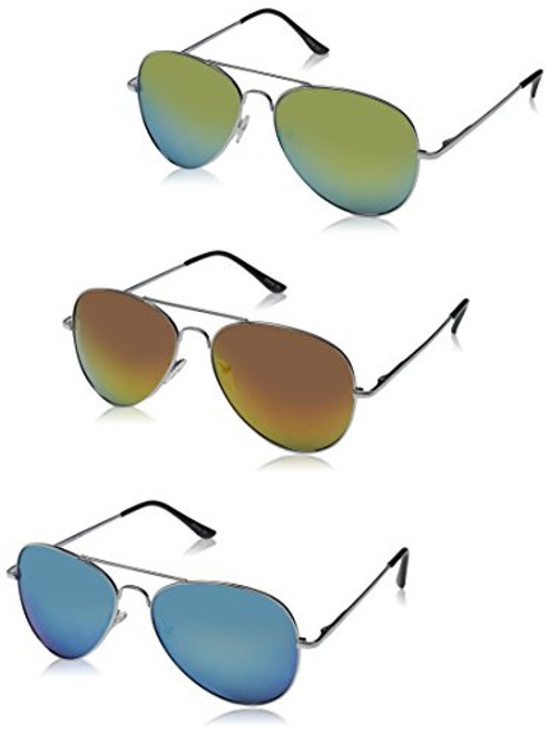 zeroUV - Premium Full Mirrored Aviator Sunglasses w Flash Mirror Lens  3-Pack Silver  Yellow Plus Orange Plus Blue