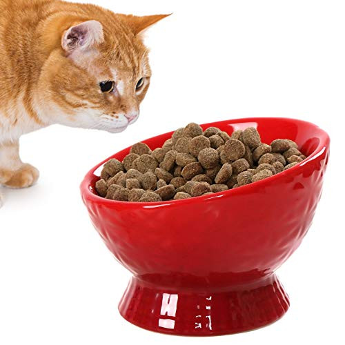 Raised Cat Food Bowl - Ceramic Cat Bowls Elevated for Indoor Cats Anti Vomiting Enhanced Pet Food and Water Bowl with Stand for Cats and Small Dogs Stress Free Tilted Cat Feeding Bowl Red Raised Cat Food Bowl - Ceramic Cat Bowls Elevated for Indoor Cats Anti Vomiting Enhanced Pet Food and Water Bowl with Stand for Cats and Small Dogs Stress Free Tilted Cat Feeding Bowl Red