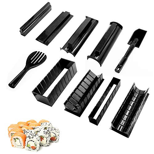 souG Sushi Maker Kit for Beginners  10Pcs Plastic DIY Sushi Maker Tool Complete with 8 Sushi Rice Roll Mold Shapes 2pcs Fork Spatula DIY Home Sushi Tool Sushi Rice Roll Mold Shapes