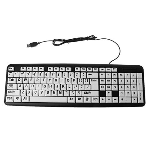 ForHe High Contrast Large Print Wired Computer Keyboard with White Keys  and  Black Letters for Visually Impaired