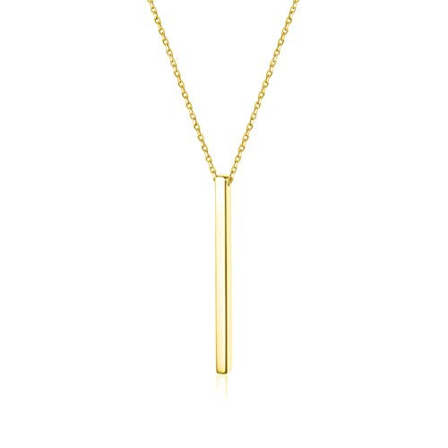 VogueWe 18K Gold Plated Sterling Silver Vertical Bar Necklace  Minimalist Gold Drop Bar Pendant Choker Necklace for Women