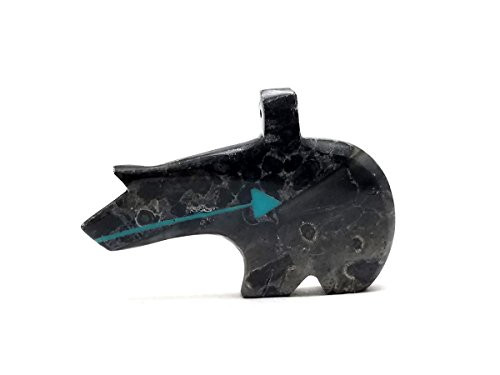 Hand Carved Black Stone Zuni Bear Pendant
