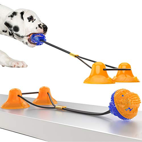 N V Dog Rope Ball Pull Toy Double Suction Cup Chew Tug Toys Resistant Dog Tug Toy for Chewing  Tugging and Teeth Cleaning  Tug Toy for Dogs Dental Care.  Double Blue with Purple