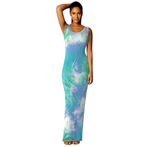 Ghazzi Women Dresses Women's Sleeveless Crewneck Tie-dye Printed Maxi Dress Summer Casual Bohemian Long Maxi Dresses Blue Ghazzi Women Dresses Women's Sleeveless Crewneck Tie-dye Printed Maxi Dress Summer Casual Bohemian Long Maxi Dresses Blue