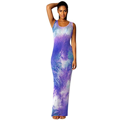 Ghazzi Women Dresses Women's Sleeveless Crewneck Tie-dye Printed Maxi Dress Summer Casual Bohemian Long Maxi Dresses Purple Ghazzi Women Dresses Women's Sleeveless Crewneck Tie-dye Printed Maxi Dress Summer Casual Bohemian Long Maxi Dresses Purple