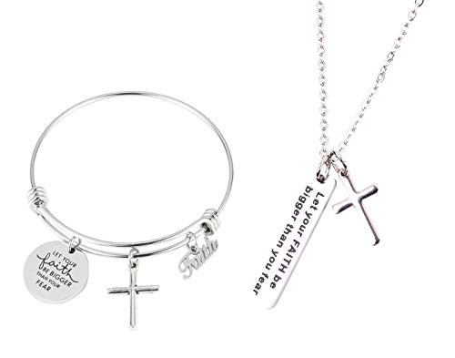 Christian Bracelet Faith Bracelet Let Your Faith be Bigger Than Your Fear Gift for Her 2pcs Set-NE Christian Bracelet Faith Bracelet Let Your Faith be Bigger Than Your Fear Gift for Her 2pcs Set-NE
