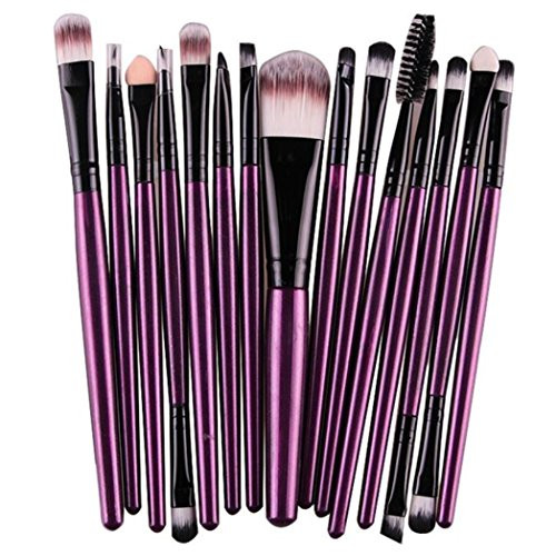 Euone 15 pcs Sets Eye Shadow Foundation Eyebrow Lip Brush Makeup Brushes Tool  Purple