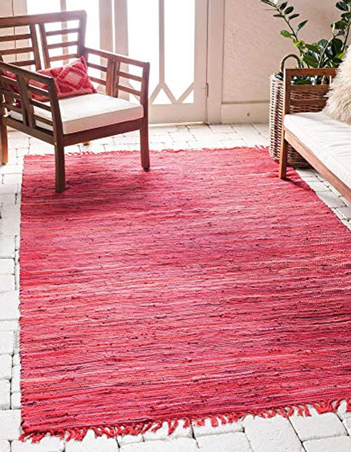 Unique Loom Chindi Cotton Collection Hand Woven Natural Fibers Area Rug_CCH002  2 Feet 2 Inch x 3 Feet  Red Purple