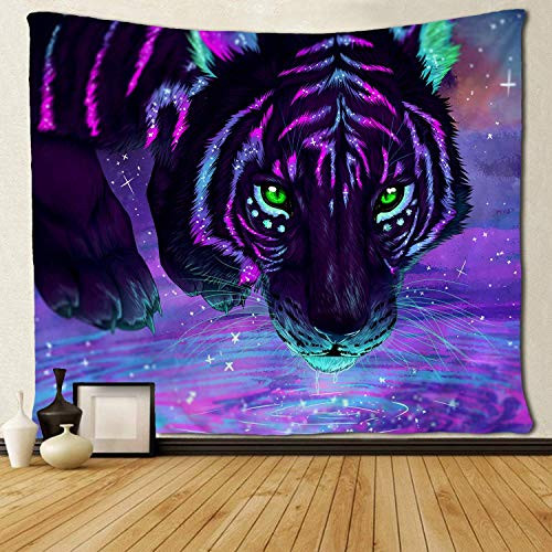 MAMINA Galaxy Tapestry Tiger Tapestry Purple Galaxy Tiger Wall Tapestry Mysterious Space Tapestry Magic Starry Stars Wall Hanging for Living Room Bedroom Dorm W59 x H51