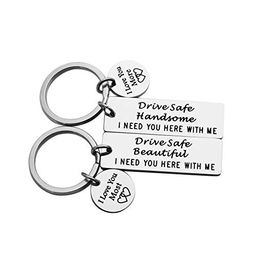 Ankiyabe Drive Safe Keychain Drive Safe I Need You Here with Me Keyring Boyfriend Husband Gift Trucker Gift New Driver Keychain  2Pcs Couples Drive Safe Keychain--I Love You More