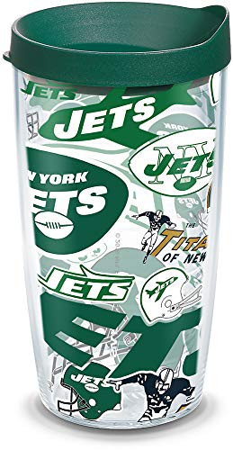 Tervis NFL New York Jets-All Over Insulated Tumbler with Wrap and Hunter Green Lid  16oz  Clear