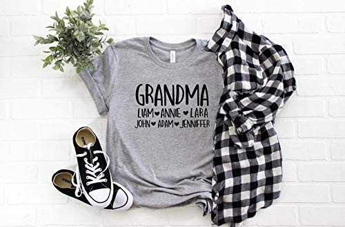 Personalized Grandma T-Shirt with Kids Names Grandkids Grandma Shirts Personalized Grandma T-Shirt with Kids Names Grandkids Grandma Shirts