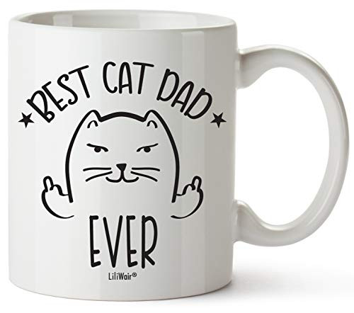 Fathers Day Gifts For Cat Lovers  Funny Cat dad Gift Mug Themed Cup.Crazy Cat man Lover Stuff Things Men Novelty Coffee Cups Mugs.Best Ever Cats Middle Finger Flicking Off Unique Catlover presents.