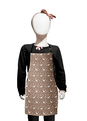 Lunarable Dog Bone Apron  Silhouette Domestic Animals Theme with Greyhound Collar Comb Dog Tracks  Small Apron Bib with Adjustable Ties for Baking Painting  Small Size  White