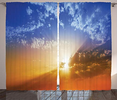 Ambesonne Clouds Curtains  Sunset Sky Through The Clouds Sunbeams Ombre Vibrant Sky Rays of Sun Photo  Living Room Bedroom Window Drapes 2 Panel Set  108" X 84"  Orange Blue