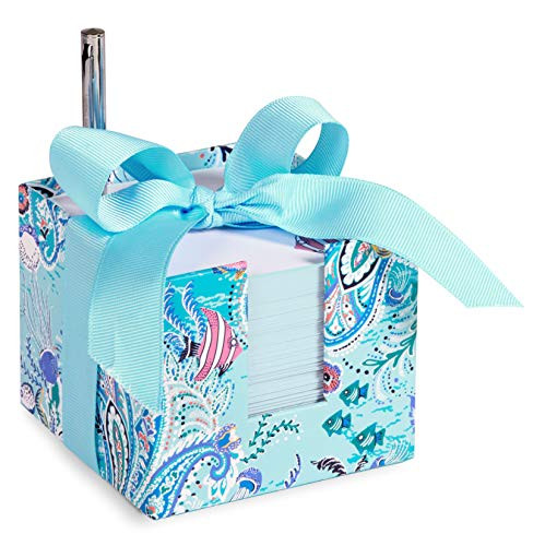 Vera Bradley Blue Note Cube with Black Ink Pen  3.75" x 3.75" with 400 Sheets  Paisley Wave
