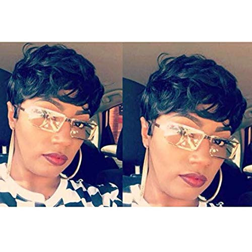 MELANNA Short Wavy Black Hair Bob Wigs Synthetic Hair Short Pixie Cut Wig for Women Black Women Short Cut Wigs