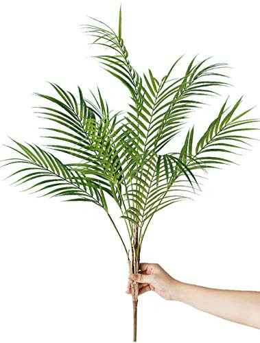 Artificial Palm Plant 32" Tropical Leaf Bush Plastic Greenery Faux Areca Palm Plants 9 Green Leaves for Home Kitchen Party Flowers Arrangement Wedding Decorations