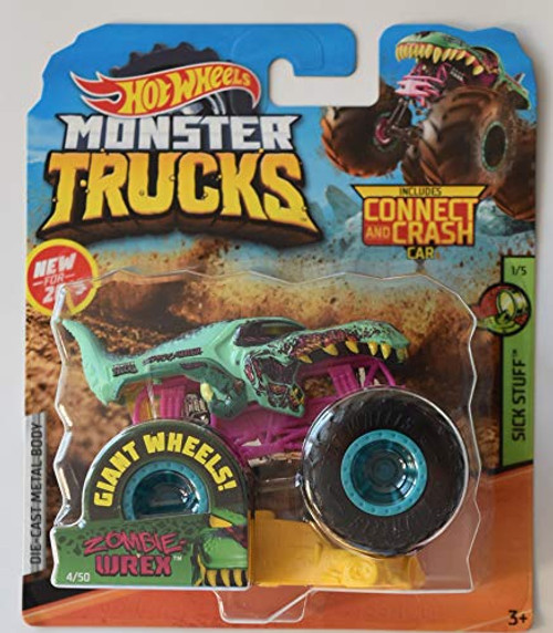 Monster Truck HOT Wheels 1:64 Scale Sick Stuff 1/5, Zombie WREX 4/50 Includes Connect and Crash CAR