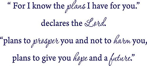 22'' X 10'' Purple for I Know The Plans i Have for You  declares The Lord. Vinyl Wall Art Inspirational Quotes and Saying Home Decor Decal Sticker 22'' X 10'' Purple for I Know The Plans i Have for You  declares The Lord. Vinyl Wall Art Inspirational Quotes and Saying Home Decor Decal Sticker