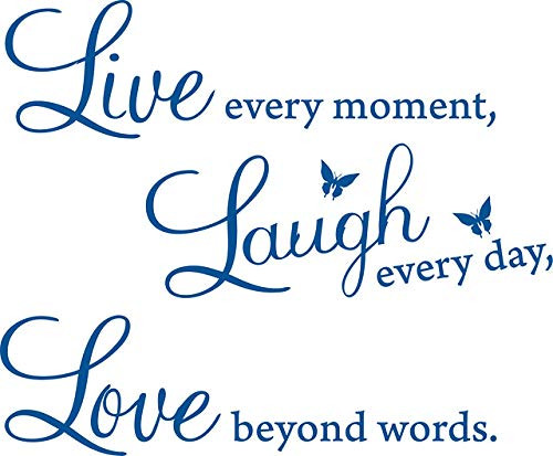 15'' X 22'' Blue Vinyl Decal Live Every Moment  Laugh Every Day  Love Beyond Words Wall Quote