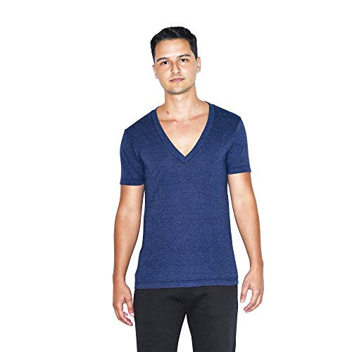 American Apparel Unisex Tri-Blend Deep V-Neck Short Sleeve T-Shirt  tri-Indigo  Large