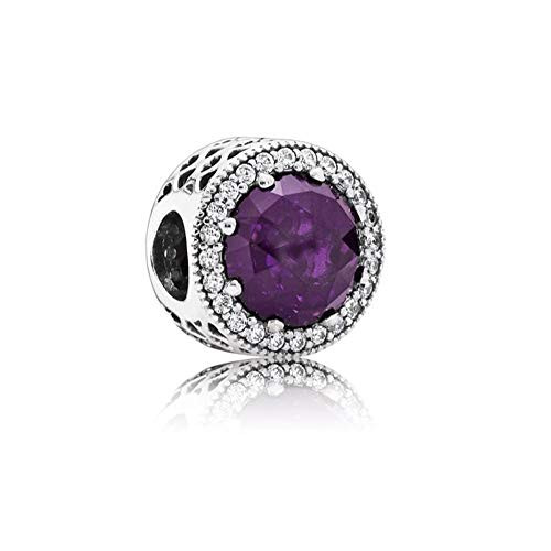 MiniJewelry Purple Radiant Hearts Charm for Pandora Bracelets February Birthstone Birthday Sterling Silver Bead Charm  Purple Cubic Zirconia