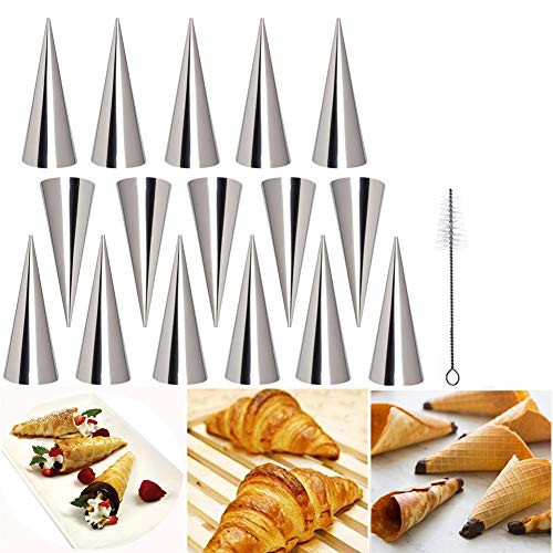 RoseFlower 16PCS Stainless Steel Screw Croissant Mold  Conical Tube Cone Roll Moulds Spiral Pastry Cream Horn Cake Bread Mold for Cannoli Tubes Croissant Baking3