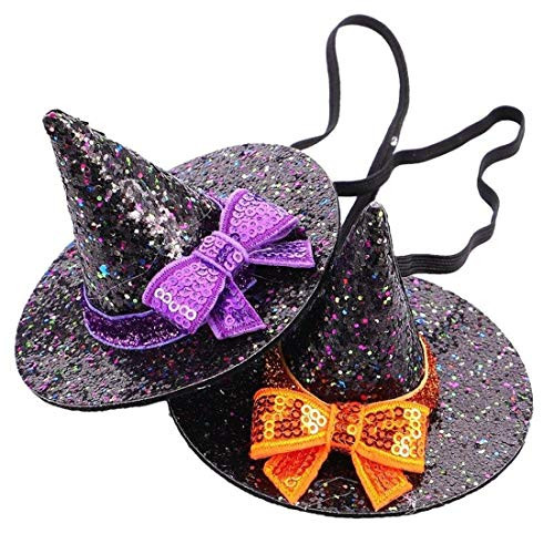 Beautywin 2pcs Halloween Witch Pointed Hat Headband-Hair Band for Halloween Party  Dress Up Hat Halloween Costume Headdress Accessories