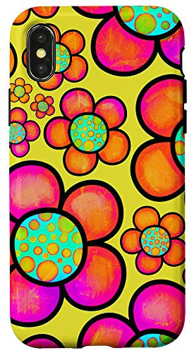 iPhone X XS Floral Daisy Flowers Pattern Pink Orange Yellow Case