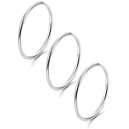 Sllaiss 3pcs Knuckle Stackable Rings 925 Sterling Silver Midi Stacking Rings for Women Finger Band Stacking Rings Set Hypoallergenic 1mm